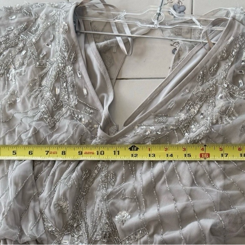 Aidan Mattox Art Deco Beaded Cocktail Dress Silver Gatsby - Picture 8 of 11